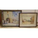 Two watercolours; James Canning, Devon Farm, 24 x 35cm. & a Mediterranean scene, 44 x 54cm.