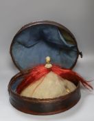 A Chinese late Qing mandarin hat, with gilt finial and original hide case