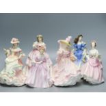 Six Royal Doulton figures: Rebecca HN:4041 Camellias HN:3701 Flowers of Love HN:3709 Red Red Rose