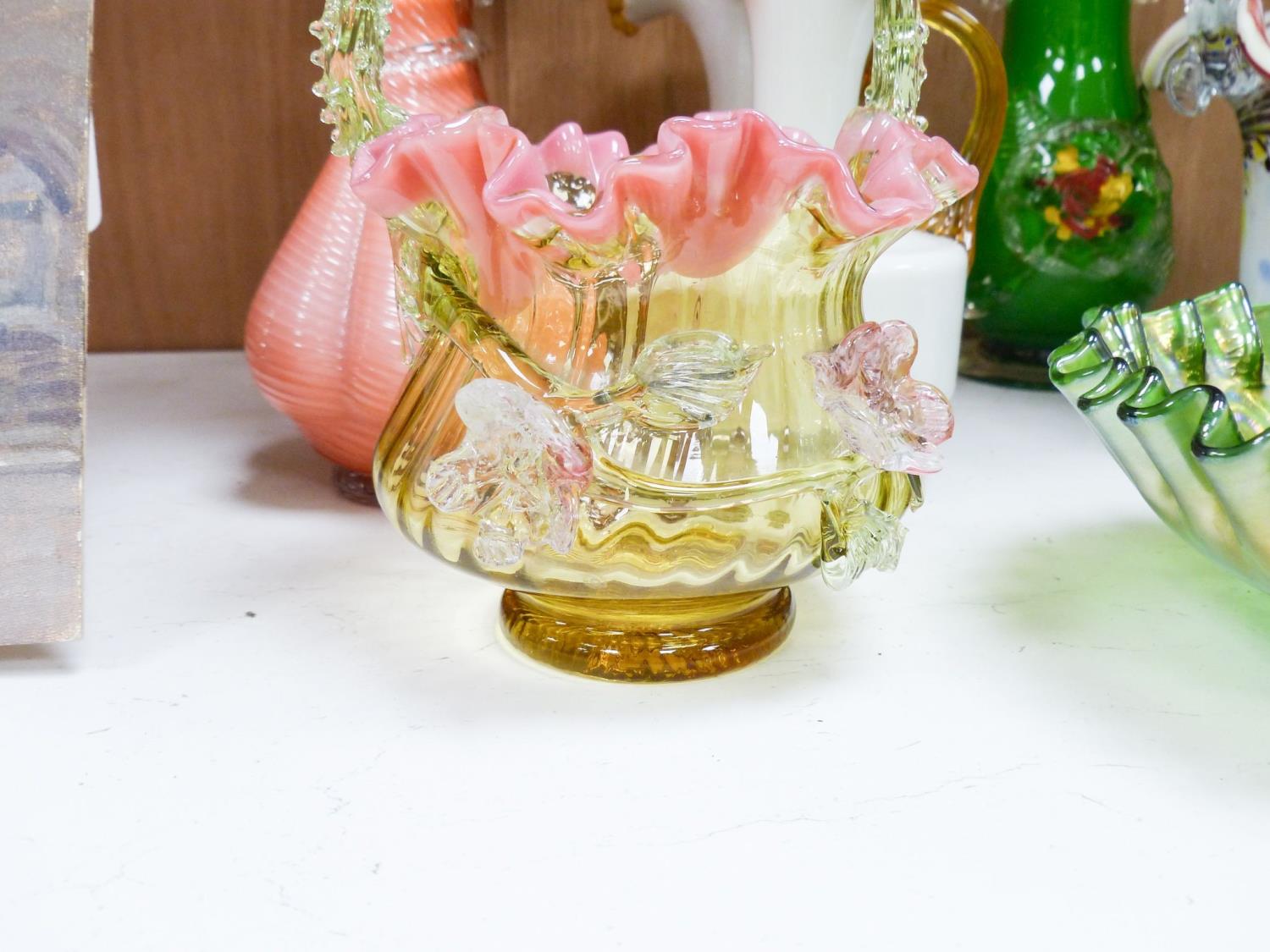 A group of Victorian style fancy glass vases and jugs and other coloured cut glass etc., tallest 29 - Image 8 of 8