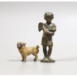 An Austrian cold-painted bronze of a pug dog, 4.2cm and a bronze of an angelic figure, 8.5cm
