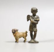 An Austrian cold-painted bronze of a pug dog, 4.2cm and a bronze of an angelic figure, 8.5cm