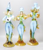 Three large Murano blue and Amber Glass figures, largest 47 cm