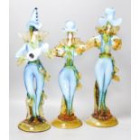 Three large Murano blue and Amber Glass figures, largest 47 cm