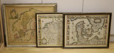 Three coloured engraved maps - ‘’Carte de Norwege & Suede’’, 1755, 50 x 57cm. ‘’The Kingdom of