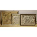 Three coloured engraved maps - ‘’Carte de Norwege & Suede’’, 1755, 50 x 57cm. ‘’The Kingdom of