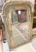 An early 18th century black and gilt lacquered hanging corner cupboard, length 70cm, depth 34cm,