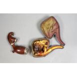 A Victorian Meerschaum pipe modelled as a lady, 13.5cm long, cased, and a Briar pipe