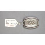 A 19th century French gilt white metal and steel shaped oval tinder box, with stag's head and