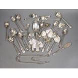 A small quantity of assorted mainly 19th century and later silver flatware including teaspoons,