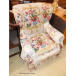 A Victorian wing armchair and one other armchair