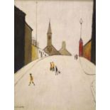 After Lowry, oil on board, Street scene, bears signature, 40 x 30cm.