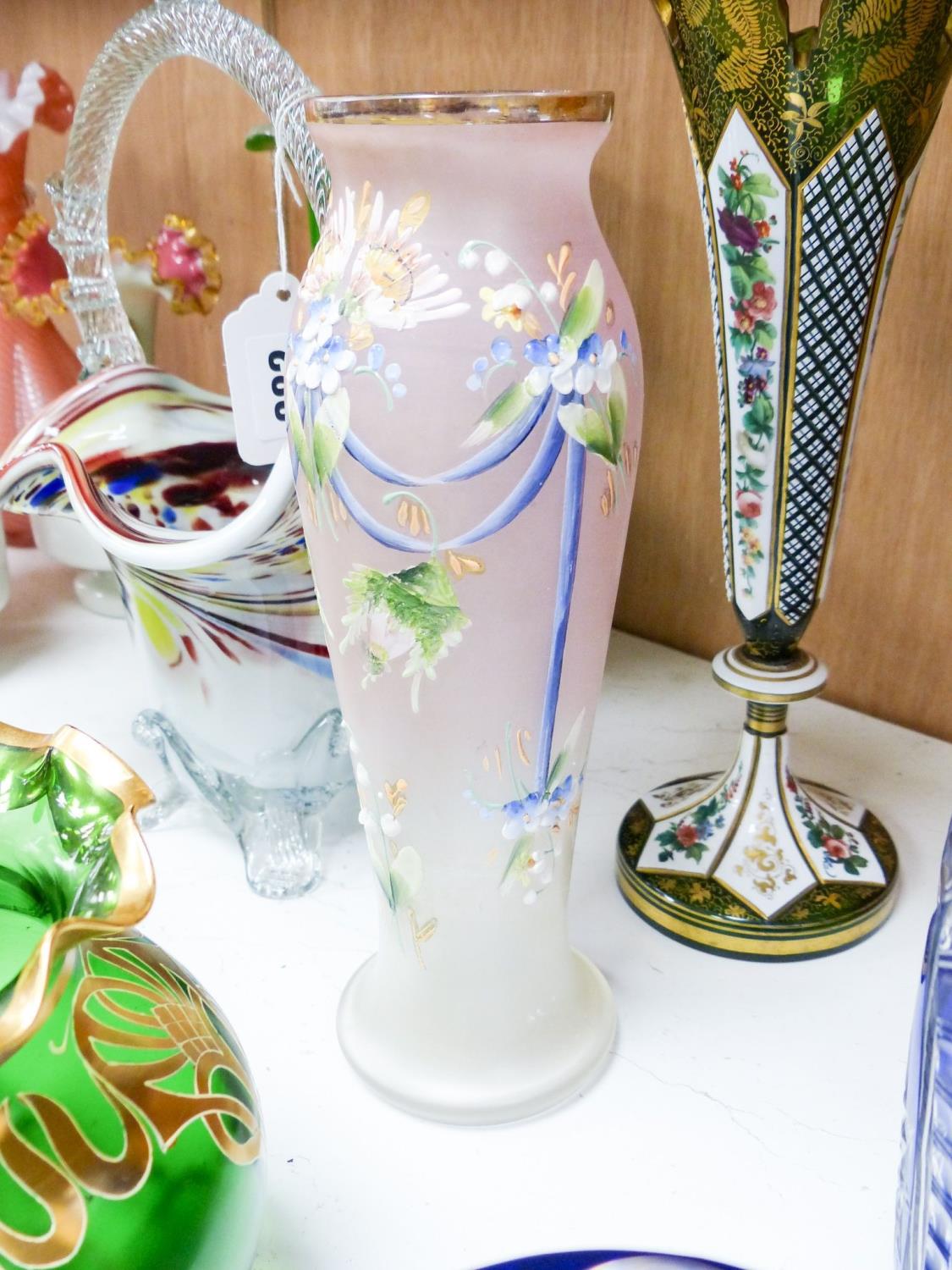 A group of Victorian style fancy glass vases and jugs and other coloured cut glass etc., tallest 29 - Image 6 of 8