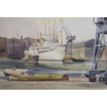 Charles H.Smith, watercolour, London Docks, signed, 35 x 50cm.