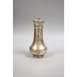 An Edwardian planished silver baluster sugar caster, Edward Barnard & Sons Ltd, London, 1907, 17.