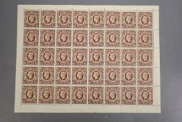 One sheet of 40 George VI £1 stamps