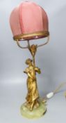 A gilt bronze figural table lamp on onyx base ‘GRAZIELLA par Mednat’58cm incl shade