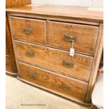 A late Victorian oak chest of drawers (formerly a dressing chest), width 96cm, depth 50cm, height