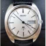 A gentleman's 1970's stainless steel Grand Seiko Hi-Beat chronometer day/date automatic wrist