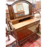 An Edwardian Art Nouveau inlaid mahogany dressing chest, width 122cm, depth 55cm, height 160cm