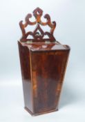 A George III mahogany and rosewood banded hanging candle box, 48.5cm