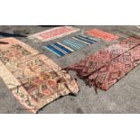 Five various flatweave Kelim rugs/hangings, largest 300 x 115cm