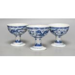 Three Chinese blue and white porcelain stem cups, c.1900,9.5cm