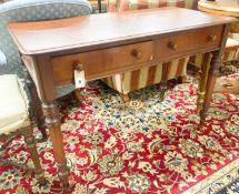 A Victorian mahogany two drawer side table, width 106cm, depth 52cm, height 73cm