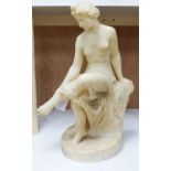 A 19th century Italian carved alabaster figure of a seated lady after the Antique,45cm