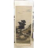 An early 20th century Japanese painted felt and watercolour landscape scroll