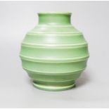 Keith Murray for Wedgwood, a green glazed banded globular vase, 15.5 cm high
