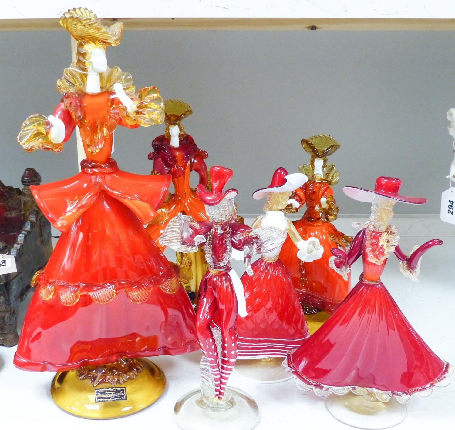 Six Murano glass figures of ladies and gentlemen, the tallest 47cm high