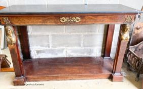 An Empire style marble top console table, width 132cm, depth 45cm, height 84cm