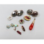 Mixed jewellery including a pair of white metal and hematite cufflinks, diamond set pin head,