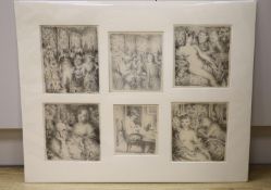 Harold Hope Read (1881-1959), six lithographs mounted as one, largest 18 x 16cm. Unframed.