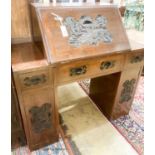 A 20th century Chinese carved hardwood bureau fitted with three drawers, width 107cm, depth 45cm,