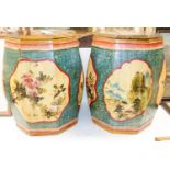 A pair of Chinese painted wood octagonal rice bins45cm