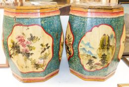 A pair of Chinese painted wood octagonal rice bins45cm