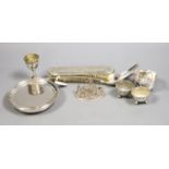 A small group of silver and white metal items including a William IV mounted coaster, London, 1830,