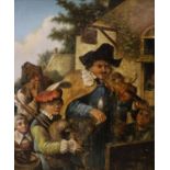 After Adrien Van Ostade, oil on zinc panel, Village musicians, 20 x 17cm.