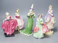 Four Royal Doulton figurines: Phyllis HN1420, Suzette HN1487, Delight HN1772, Lady April HN1965 and