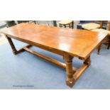 An 18th century style rectangular oak refectory dining table, length 274cm, depth 85cm, height 78cm