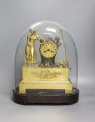 A 19th century ormolu and bronze mantel clock by D Artois, Paris under dome44cm incl dome