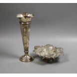 A late Victorian pierced silver pedestal bonbon dish, London, 1898, 16cm and a later silver mounted