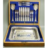 A mahogany cased silver plated dessert set