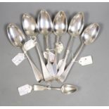 Six assorted 18th & 19th century Scottish provincial Aberdeen silver table spoons, of assorted