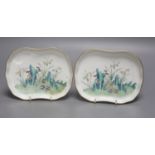 A pair of Chinese enamelled porcelain shaped dishes, length 17cm