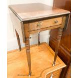 A Regency mahogany drop flap, work table, width 42cm, depth 54cm, height 70cm