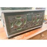 A small painted carved hardwood trunk, length 62cm, depth 30cm, height 32cm