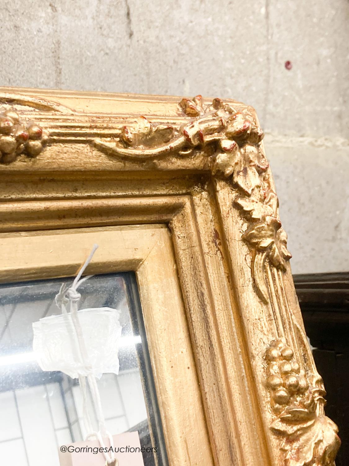 A rectangular carved giltwood framed wall mirror, width 67cm, height 132cm - Image 4 of 5